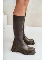 Kozačky S  Na Plochém Podpatku Světle Béžové model 21679905 - Boto