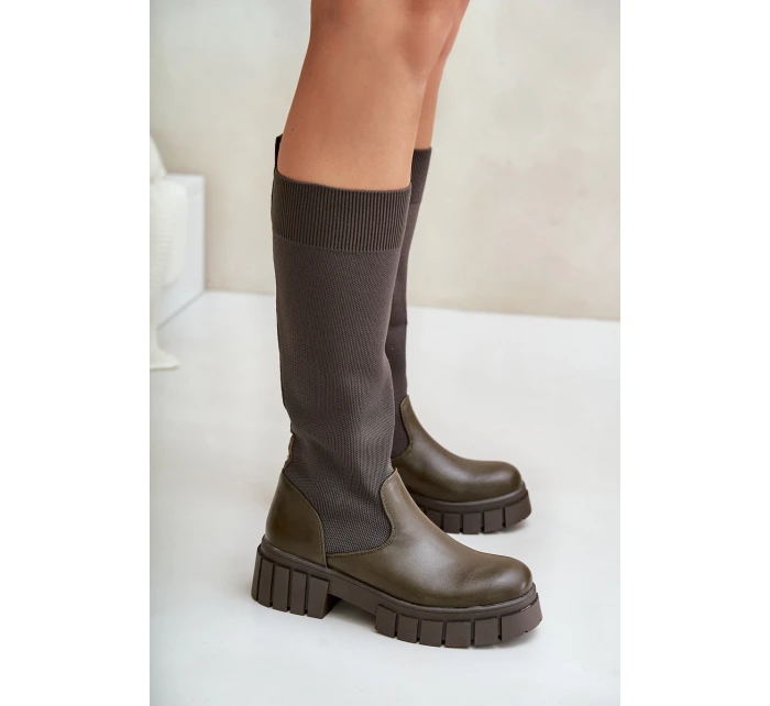 Kozačky S  Na Plochém Podpatku Světle Béžové model 21679905 - Boto