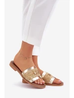 Kožené pantofle s ozdobným detailem a pletením Zazoo 40426 zlaté Kožené pantofle s ozdobným detailem a pletením Zazoo 40426 zlaté