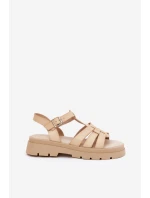 Eko Kožené Sandály Dámské Na Platformě Béžové model 21688326 - Boto Eko Kožené Sandály Dámské Na Platformě Béžové model 21688326 - Boto