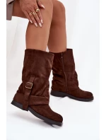 Dámské kozačky s svrškem do  s přezkou hnědé model 21715252 - Boto