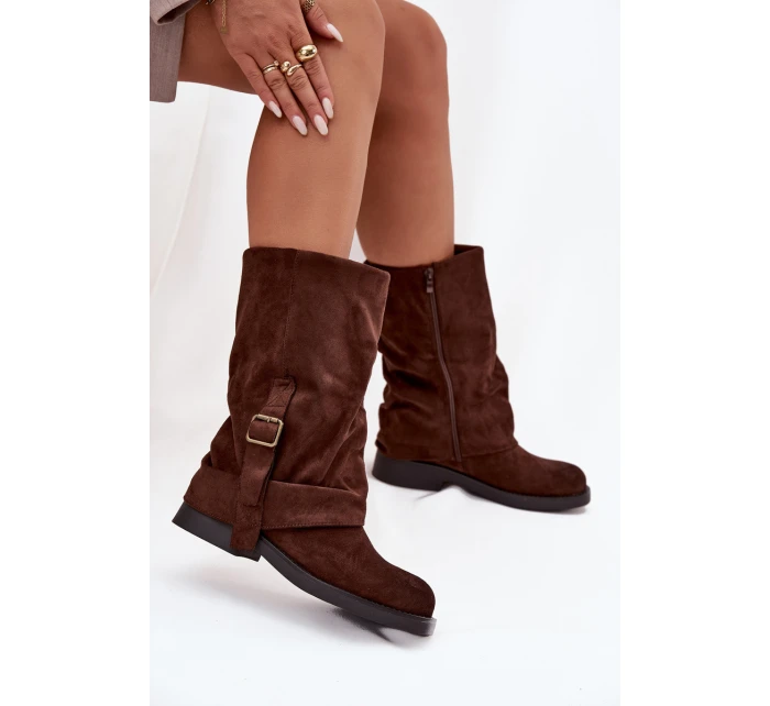 Dámské kozačky s svrškem do  s přezkou hnědé model 21715252 - Boto