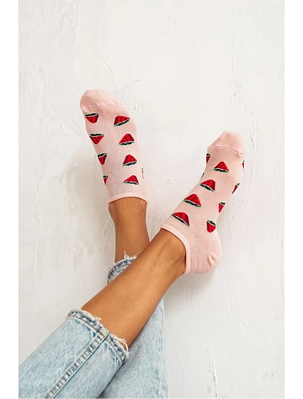 Dámské nízké ponožky s melouny světle růžové