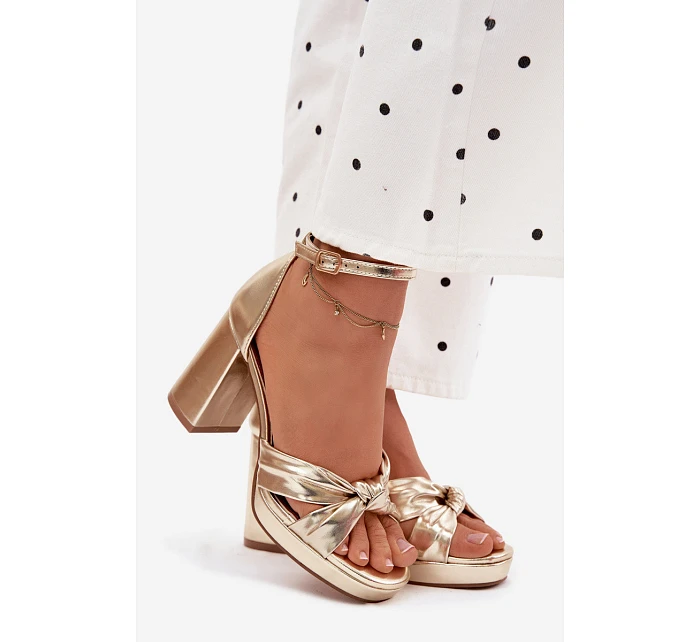Dámské sandály na podpatku z umělé kůže zlaté Rosetta