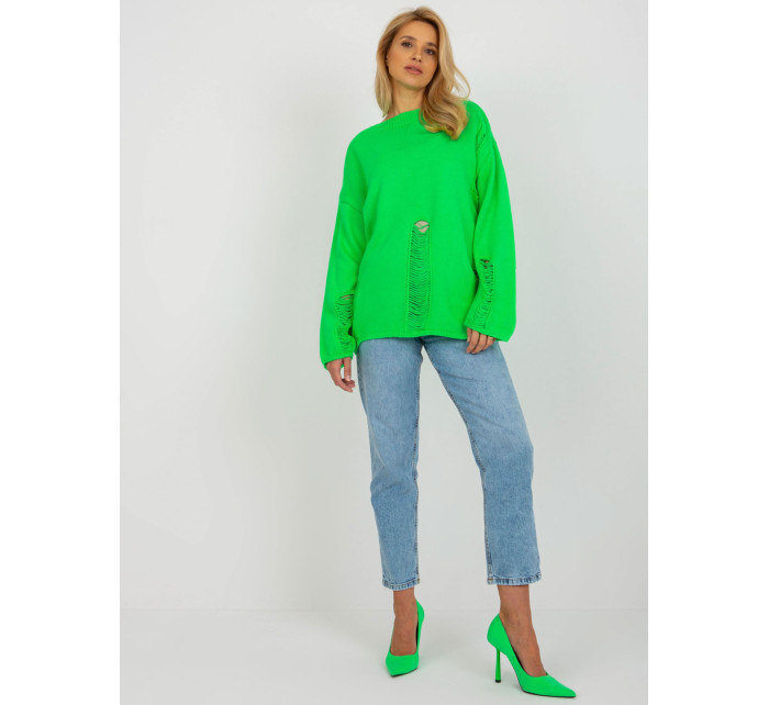 Fluo zelený oversize svetr s dírami a dlouhým rukávem