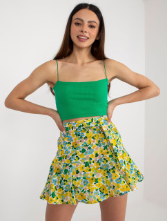 Žlutá a zelená květinová krátká sukně-šortky