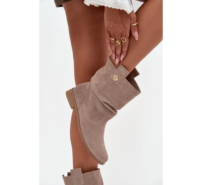 Zateplené dámské kotníkové boty z přírodní semišové kůže Zazoo – béžové