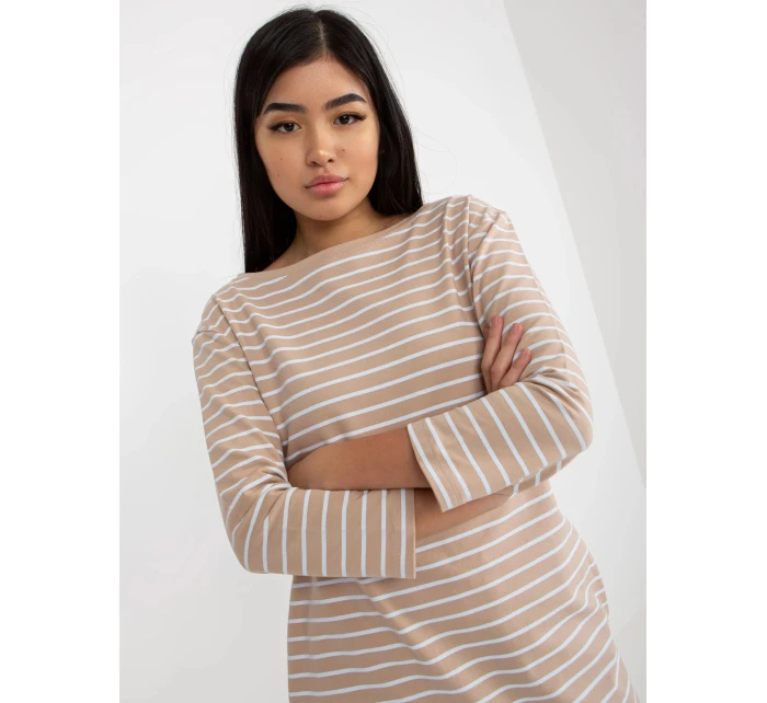 Dámské šaty LO SK LK model 21471962 Béžová s bílou Rue Paris - FPrice