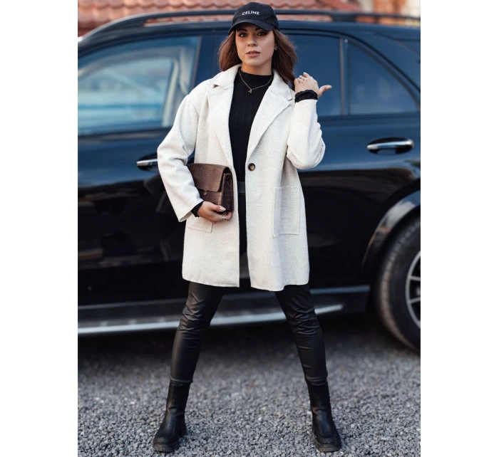 ELEGANTWAY dámský oversize kabát ve tvaru rybí kosti béžový FashionStreet NY0698