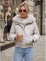 Dámská zimní prošívaná bunda s kožešinou, světle béžová, FashionStreet TY6008 Dámská zimní prošívaná bunda s kožešinou, světle béžová, FashionStreet TY6008