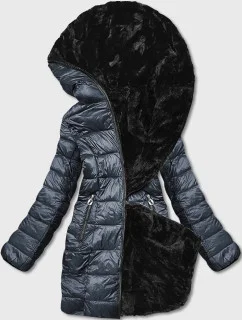 Oboustranná dámská bunda - kožíšek v grafitové barvě (b8053-70)