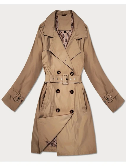Płaszcz damski typu trencz z paskiem Goodlookin ciemny beżowy (KK60417-4#)