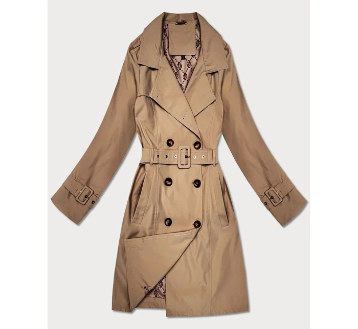 Płaszcz damski typu trencz z paskiem Goodlookin ciemny beżowy (KK60417-4#)