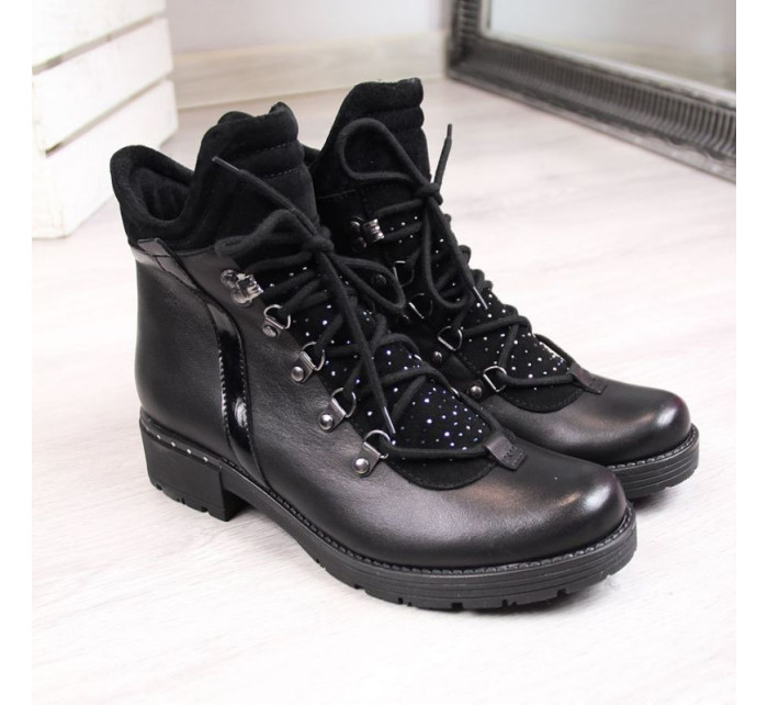 Kožené boty Dolce Pietro W P56 se zirkony v černé barvě
