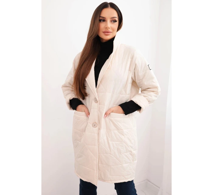Dámská bunda Plus Size prošívaná s ozdobnými knoflíky a límcem model 21789296 béžová - K-Fashion