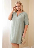 Dámské viskózové šaty Plus Size s krátkým rukávem a výstřihem do V khaki