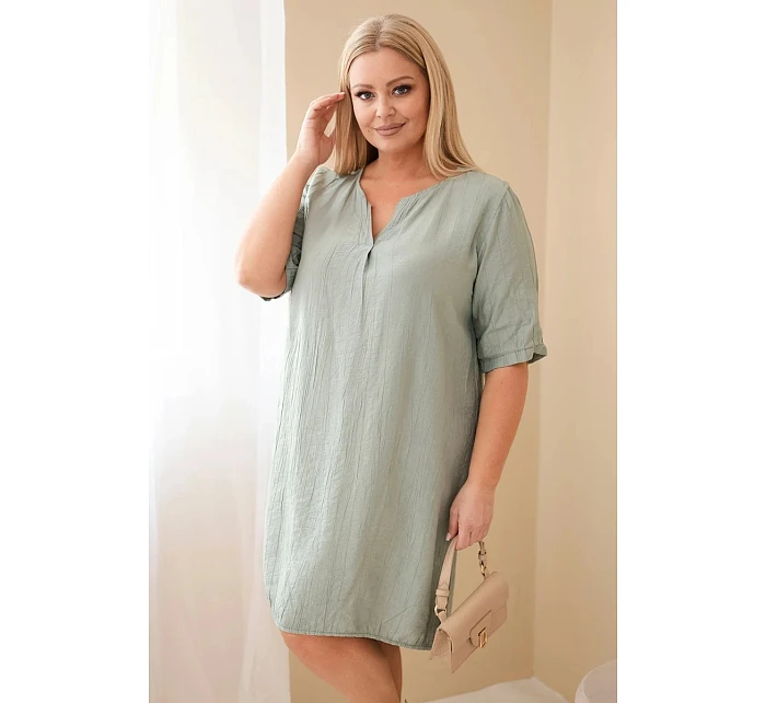Dámské viskózové šaty Plus Size s krátkým rukávem a výstřihem do V khaki