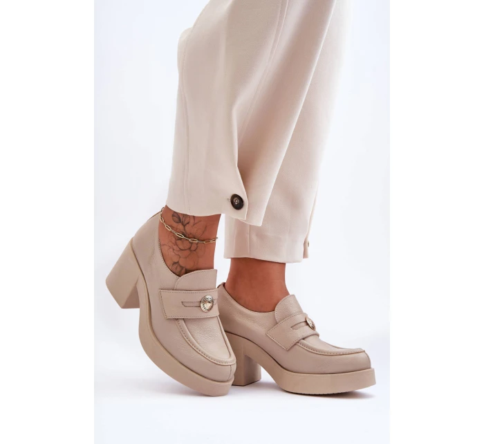 Kůže Dámské Polobotky Na Sloupku Bežové model 21630078 - Boto Kůže Dámské Polobotky Na Sloupku Bežové model 21630078 - Boto