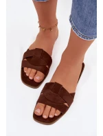 Dámské ploché sandály s pásky Eko semišové Čokoládové model 21943339 - Boto