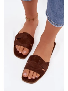 Dámské ploché sandály s pásky Eko semišové Čokoládové model 21943339 - Boto