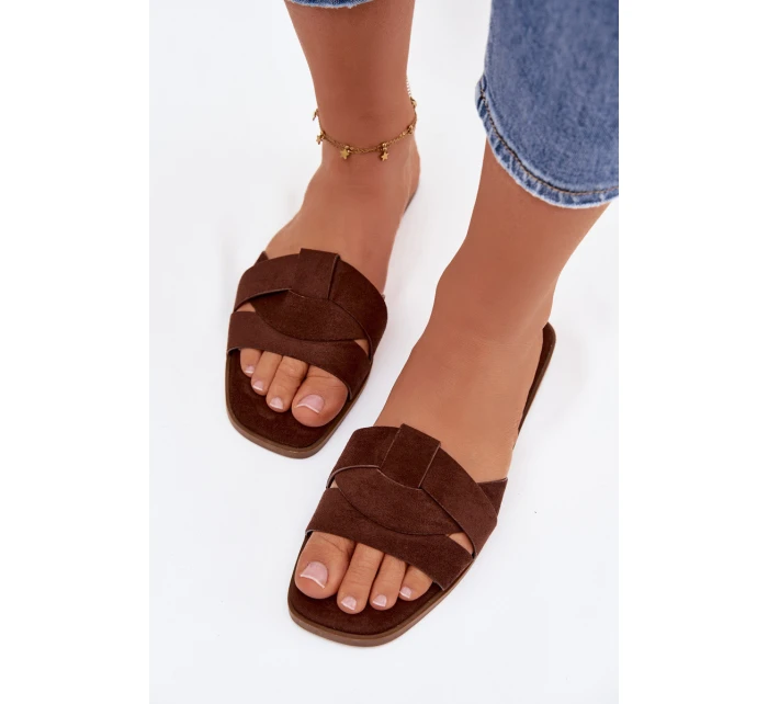 Dámské ploché sandály s pásky Eko semišové Čokoládové model 21943339 - Boto