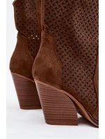 Dámské otevřené kotníkové boty na podpatku hnědé model 21956059 - Boto