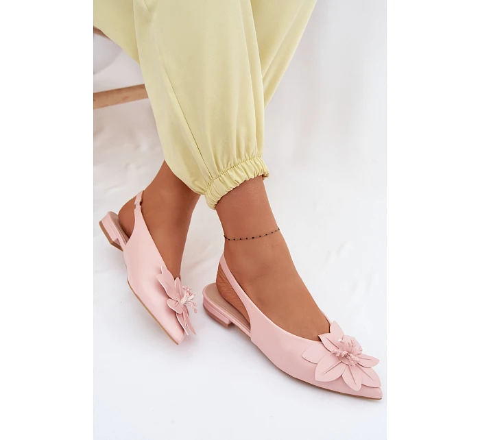 Dámské sandály na nízkém podpatku s dekorativním květem Růžové Telivette