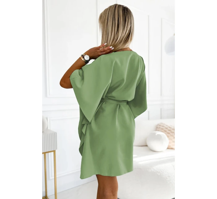 Dámské šaty se zavazováním v pase SOFIA 287-27 Olivová - Numoco