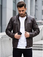 Pánská kožená zateplená bunda s kapucí, hnědá, FashionStreet TX5144 Pánská kožená zateplená bunda s kapucí, hnědá, FashionStreet TX5144