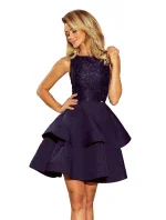 Tmavě modré dámské dvojitě rozšířené šaty s krajkovou vrchní částí model 6408775