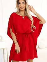 287-35 SOFIA Motýlí šaty se zavazováním v pase - ČERVENÉ