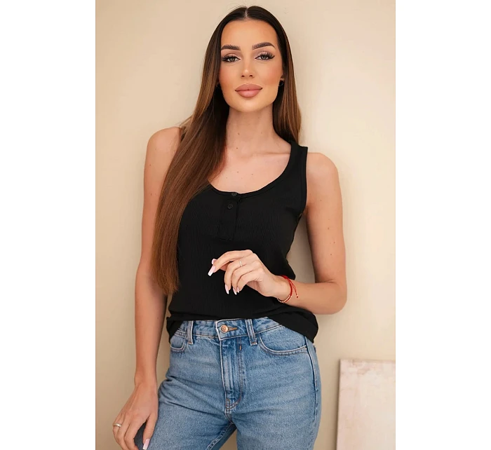 Dámská žebrovaná halenka na ramínkách s knoflíkem černá