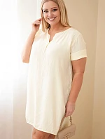 Dámské šaty z viskózy Plus Size s krátkým rukávem a výstřihem do V žlutá