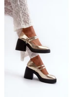 Eko Kožené Lodičky Na Masivním Podpatku Zlaté Halmina