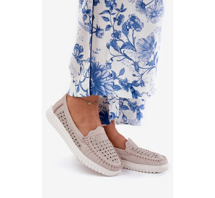 Kožené Dámské Mokasíny S  Béžové model 21691912 - VINCEZA