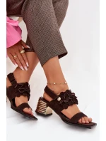 Semišové sandály na podpatku D&A model 22031921 Čokoládové - S.Barski