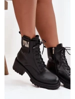 Dámské kožené workery na podpatku s ozdobným detailem Artiker – černé Dámské kožené workery na podpatku s ozdobným detailem Artiker – černé