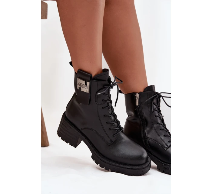 Dámské kožené workery na podpatku s ozdobným detailem Artiker – černé Dámské kožené workery na podpatku s ozdobným detailem Artiker – černé