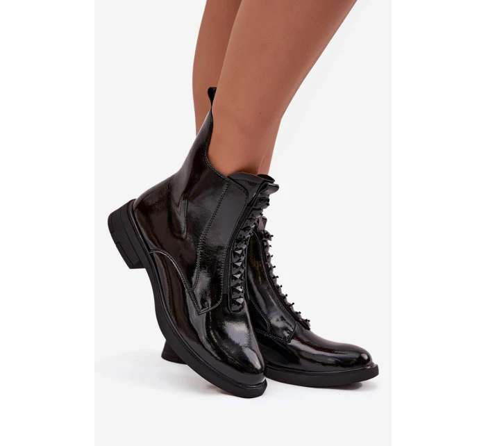 Lakované dámské boty z přírodní kůže D&A – černé Lakované dámské boty z přírodní kůže D&A – černé
