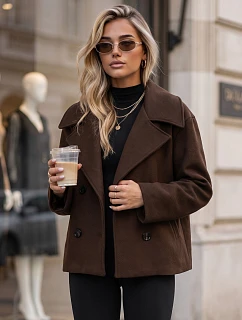 Dámský krátký dvouřadý hnědý kabát FashionStreet NY0811