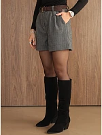 Elegantní dámské šortky se vzorem v podobě rybí kosti a s páskem, šedé, FashionStreet SY0619 Elegantní dámské šortky se vzorem v podobě rybí kosti a s páskem, šedé, FashionStreet SY0619