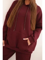 Dámská tepláková souprava zateplená z bavlny s kapucí bordová Dámská tepláková souprava zateplená z bavlny s kapucí bordová