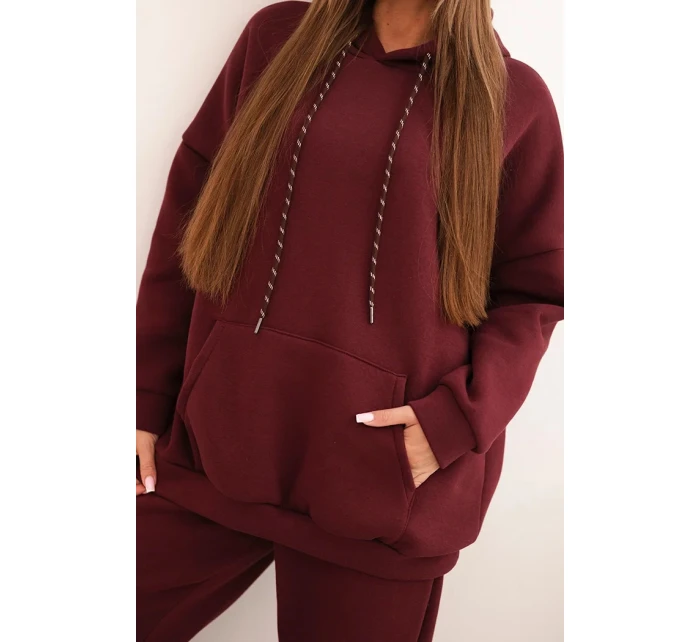 Dámská tepláková souprava zateplená z bavlny s kapucí bordová Dámská tepláková souprava zateplená z bavlny s kapucí bordová