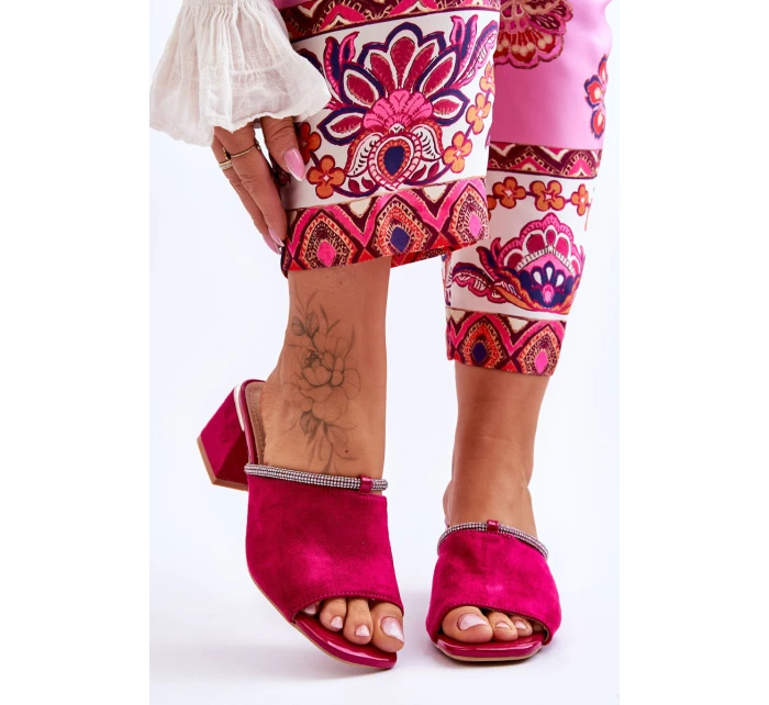 Semišové pantofle na vysokém podpatku S.Barski KV-612-2 Fuchsia