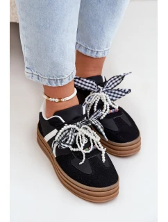 Dámské sneakersy na platformě s ozdobami černé Vinness
