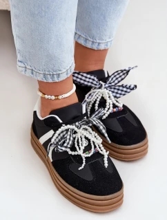 Dámské sneakersy na platformě s ozdobami černé model 21688389 - Boto