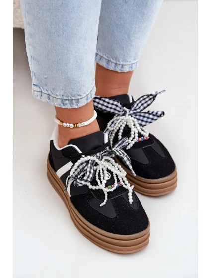 Dámské sneakersy na platformě s ozdobami černé Vinness
