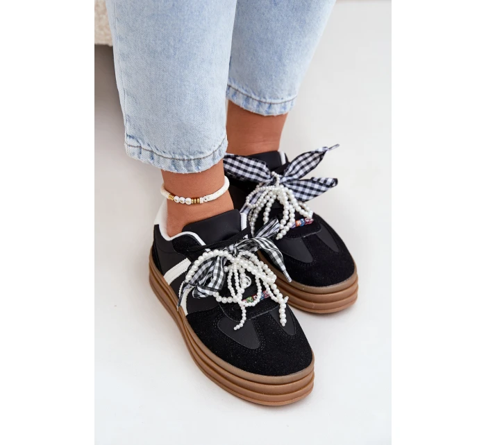 Dámské sneakersy na platformě s ozdobami černé Vinness