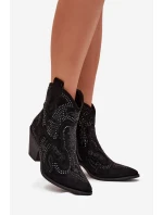 Dámské kotníkové boty Lelira kovbojky se zdobením – černé Dámské kotníkové boty Lelira kovbojky se zdobením – černé