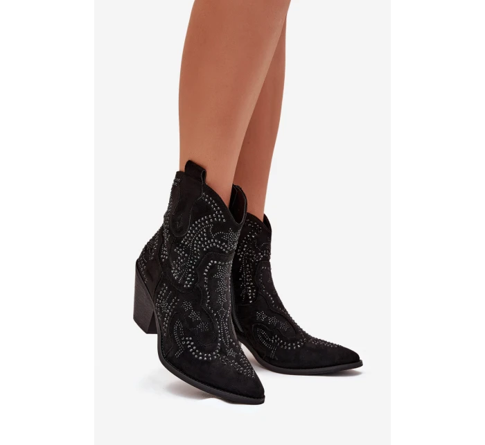 Dámské kotníkové boty Lelira kovbojky se zdobením – černé Dámské kotníkové boty Lelira kovbojky se zdobením – černé